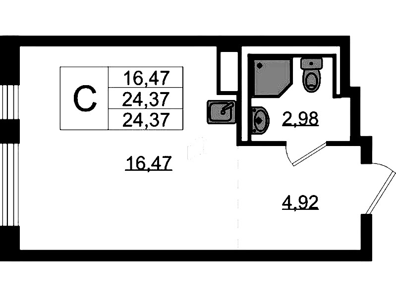 Квартира студия 24.37 м², 11/12 эт., ЖК «Новые Лаврики»